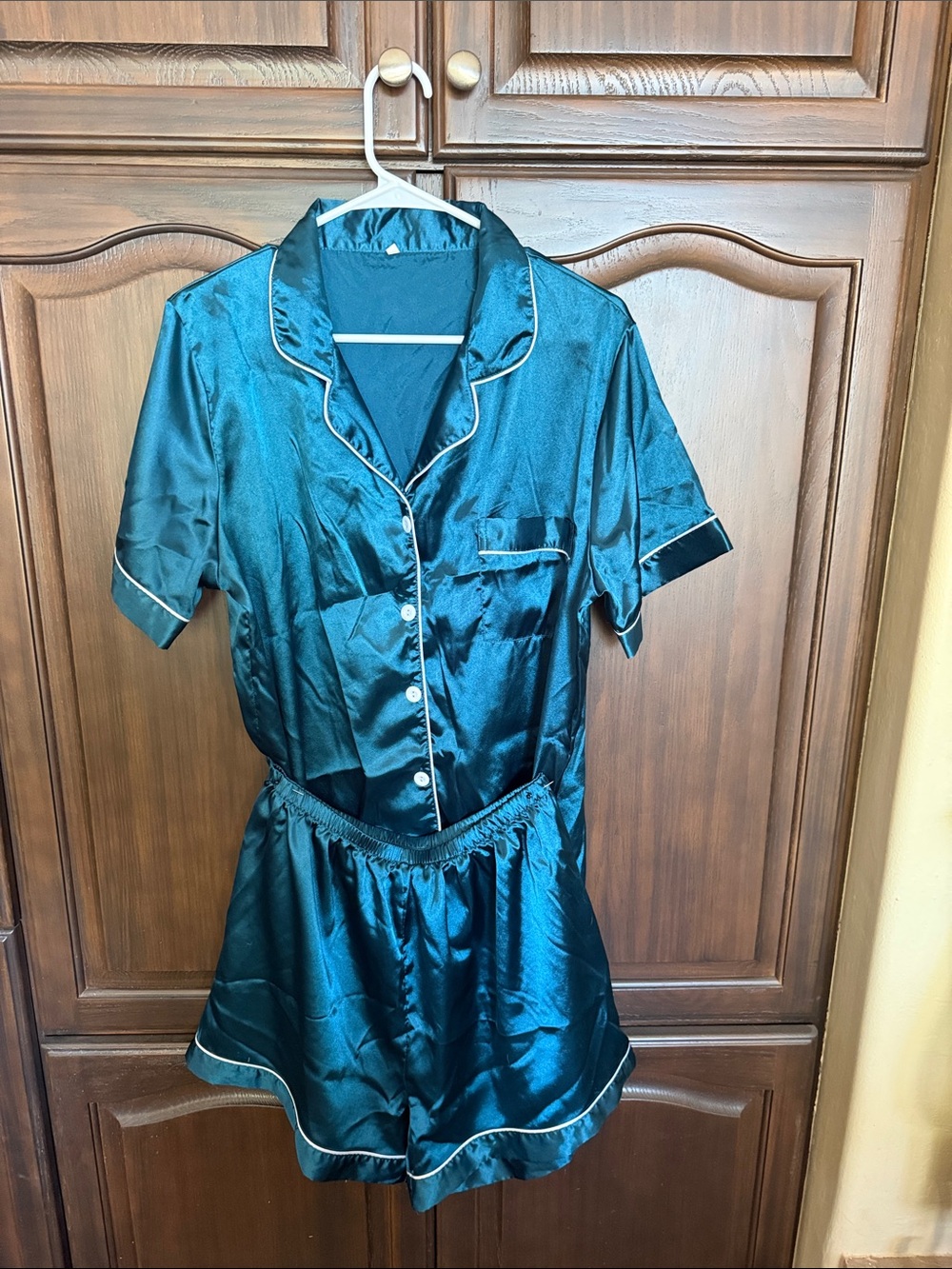 Teal Satin Button-Up Short Pajama Set